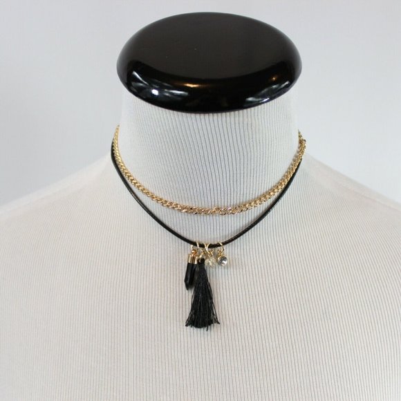 Jewelry - 5/$25 Black Cord Gold Chain Choker Necklace Charms
